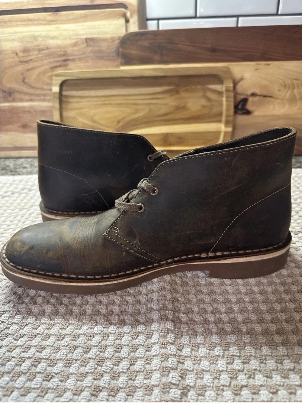 Clarks Men’s Brown Leather Shepton Chukka Ankle Boots Lace-Up Round Toe US 8.5 M